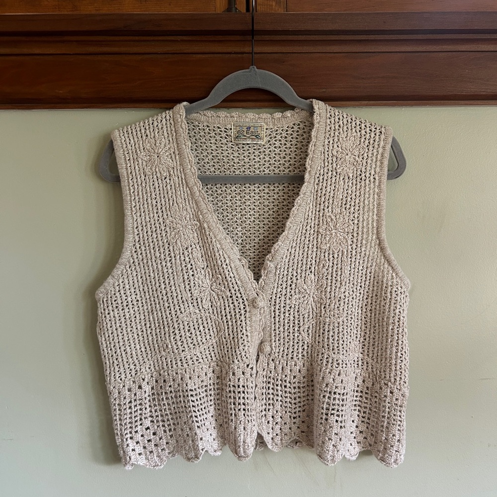 Cream Knit and Crocheted Button-Up Vest